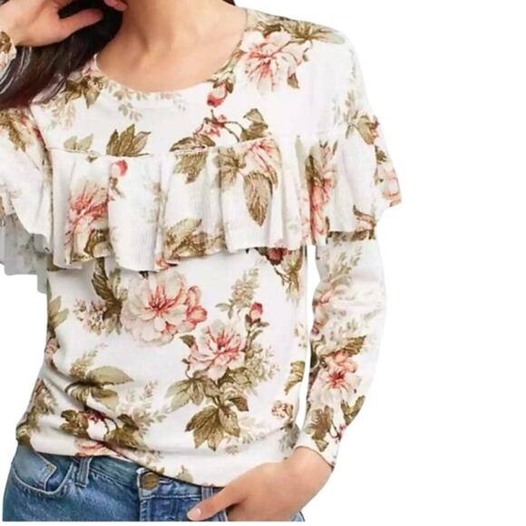Harlyn Anthropologie Ritchie Floral Ruffled Sweater Size XS - Picture 1 of 10